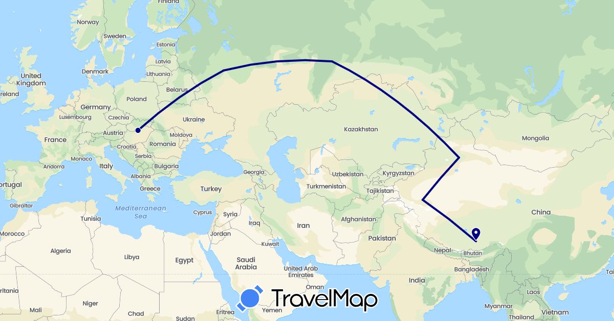 TravelMap itinerary: driving in China, Hungary, Russia (Asia, Europe)